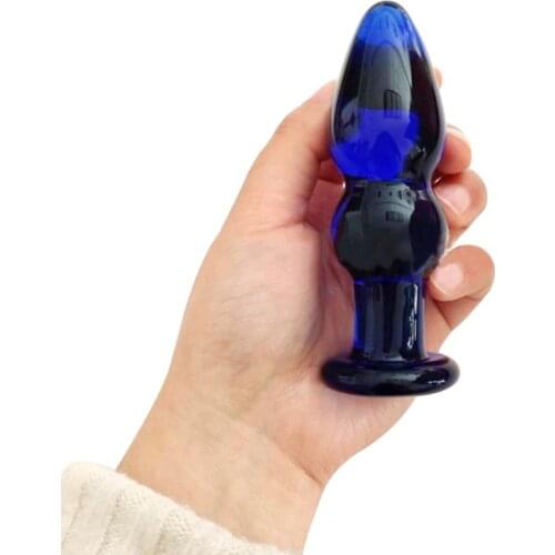 SM Fetish Blue Glass Crystal Ball Anal Plug G-spot Stimulator Butt Pleasure Wand Mushroom Adult Sex Toy