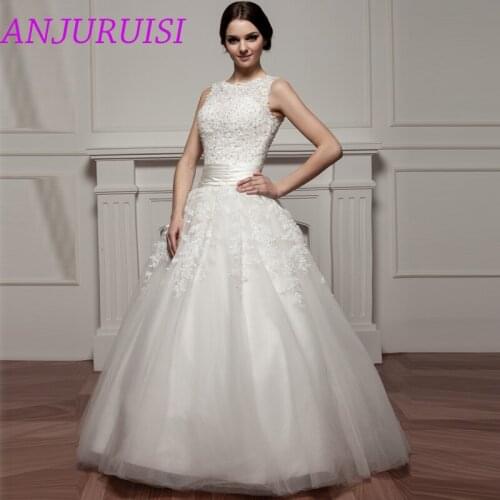 ANJURUISI Luxury Appliques A Line Wedding Dresses 2020 Scoop Neck vestidos de noiva robe de mariage Tulle Bridal Dress 2019