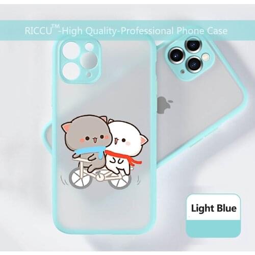 Fun Cartoon Peach Mochi Cat Phone Case Colorful Shockproof Trasparent For IPhone 12 Mini 11 Pro Max XR X XS 7 8 Plus Blue Cover