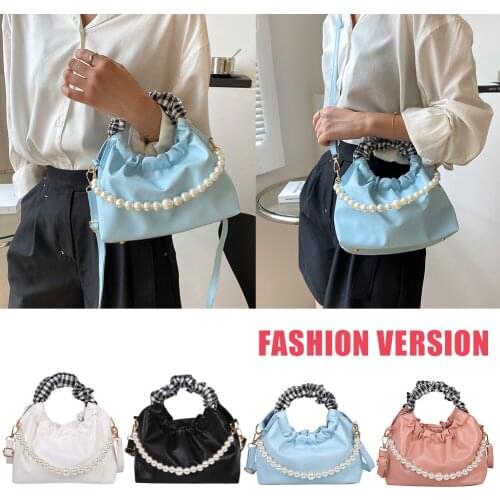 Fashion Women Casual Pleated Pearl Crossbody PU Bag Ladies Solid Color Handbags Elegant Ladies Handbag Shoulder Bag