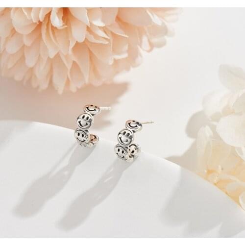 925 Sterling Silver Smiling face Stud Earrings for Women Girls Fashion sterling-silver-jewelry brincos brinco