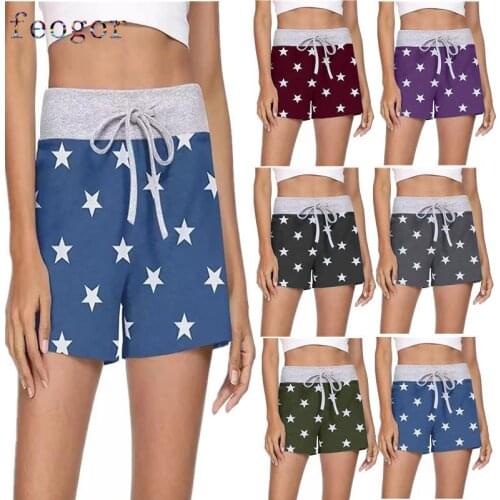 FEOGOR 2021 summer new womens five-pointed star loose sports and leisure lace-up shorts 2021 new womens pants Womens shorts