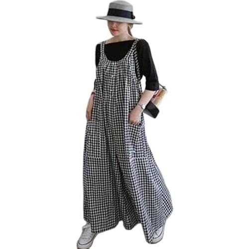 New Design Good Quality Factory Price Fashion Hot Selling Womens Striped Back Wide Loose Large Size Sling Jumpsuit