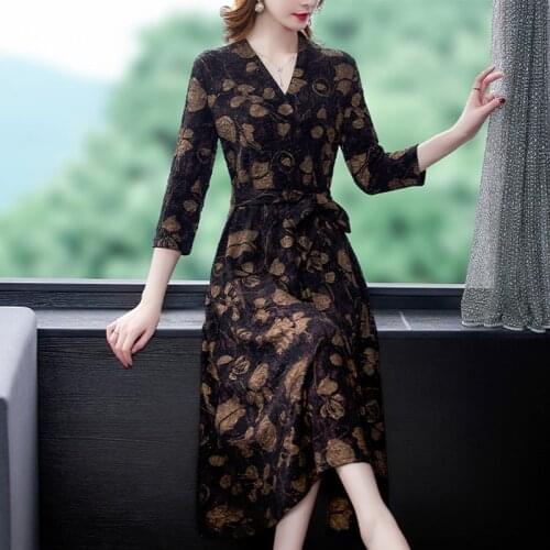 Autumn Vintage Floral 4XL Plus Size Long Sleeve Dress 2021 Winter Casual Print Midi Dresses Women Elegant Bodycon Party Vestidos