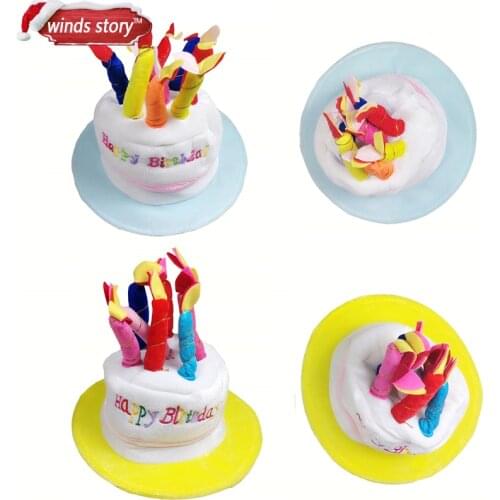 1Pieces Happy Birthday Party Cake Hat Candles Plush Rainbow Novelty Gift Fancy Dress Fun Gift Hat Decorative Happy birthday hat