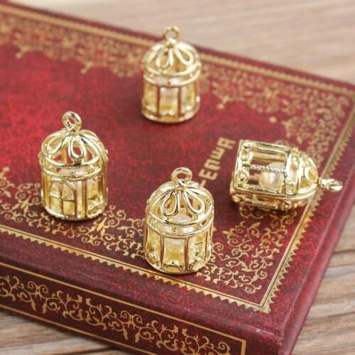 Newest 10PCS 3D Hallow Out Gold Tone Alloy Fashion Birdcage Shape DIY Jewelry Pendant Charms Fit for Bracelet Necklace