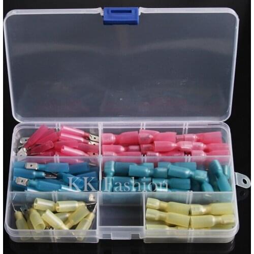 100Pcs/Set Waterproof Heat Shrink Crimp Terminals Insulated Electrical Wire Connector Female/Male Spade Terminals Connectors Kit