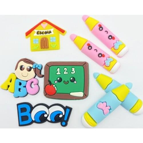 12pcs Cute PVC Mixed Stationery Learning Series Flexible Glue Flat Back DIY Scrapbook Embellishment Phone Craft Decoration G43