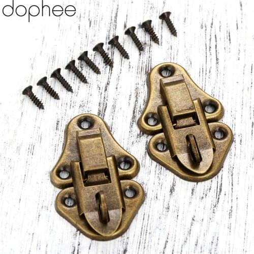 Dophee 2Pcs Antique Brass Latch Furniture Jewelry Box Hardware Gift Box Suitcase Buckles Toggle Hasp Latch Catch Clasp 55*33MM