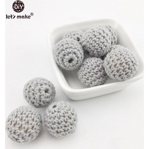 Lets make Food Grade Wood Teether Crochet Beads 20mm 5pc DIY Teething Necklace Accessories BPA Free Chewable Beads Baby Teether