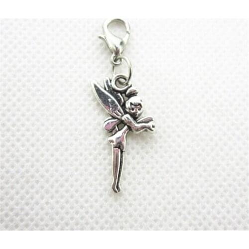 50pcs Silver Fairy Charms Dangle Charms DIY Jewelry Bracelets Necklace Pendants Hanging Lobster Clasp Charms
