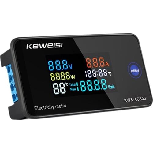 6 In1 AC Display Meter, 50-300V 100A Ammeter Voltage / Current / Active Power / KWh / Time / Temperature Tester