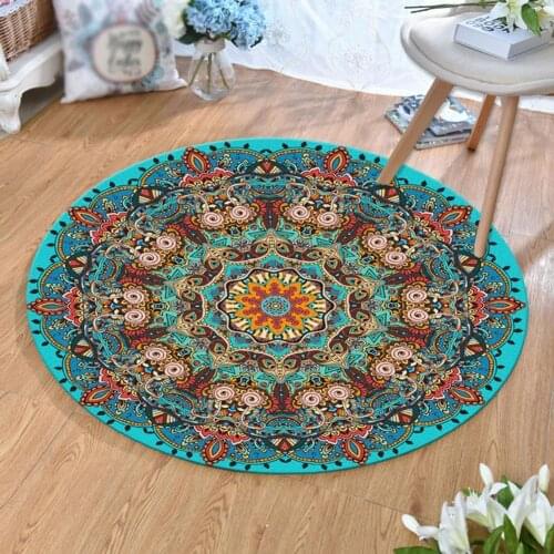 80x80cm Rug Print Carpet Round Mandala Rug Floor Carpet Cushion Bedroom Anti-slip Living Room Lounge Mat Decor