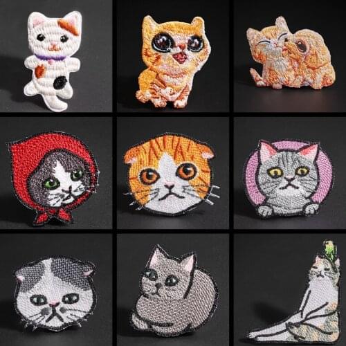 Cute Cat Applique Clothing Fashion Animal Embroidery Patch Fabric Sticker Iron on Sew on Patch Craft Sewing Repair Accessories