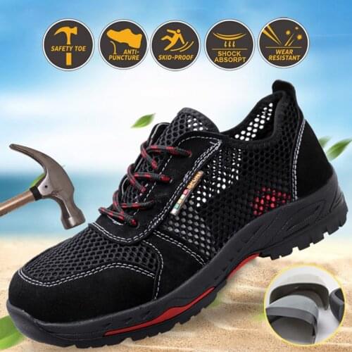 Summer Steel Toe Work Shoes Men Safety Shoes Non Slip Anti-Smashing Industrial Shoes Anti-Mite Anti-Piercing Mesh Sports Sandals