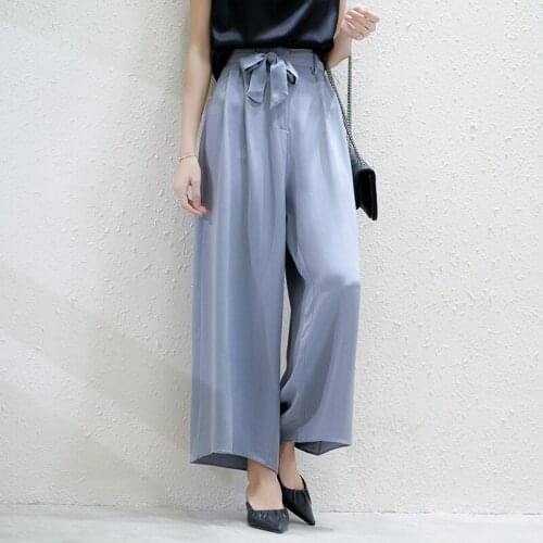 Silk trousers Women wide-leg pants womens high-waist summer mulberry silk slim straight-leg pants casual pants