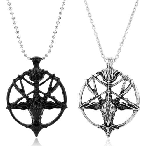 Fashion Vintage Women Men Pentagram Pan God Skull Goat Head Pendant Chain Necklace Jewelry Retro Necklaces