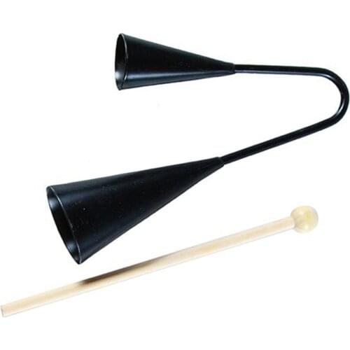 Kids Early Education Agogo Bell Toy Traditional Small Musical Two Tone Children Beater Instrument with Wooden Stick (Black)