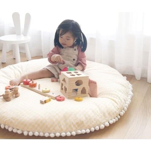 Nordic Newborn Baby Padded Play Mats Soft Cotton Crawling Mat Girls Game Rugs Round Floor Carpet For Kids Interior Room Decor