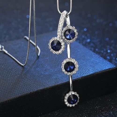 Personality Silver Color Rhinestone Long Necklace Punk Crystal Glass Pendant Necklaces Women Jewelry Chaine Femme