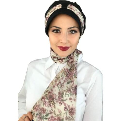 Islamic Fashion Muslim Women Hijab 2021 Trend Scarf Buckle Ready Sal Damson Siphon Black Biritli Scarf Hat Bone