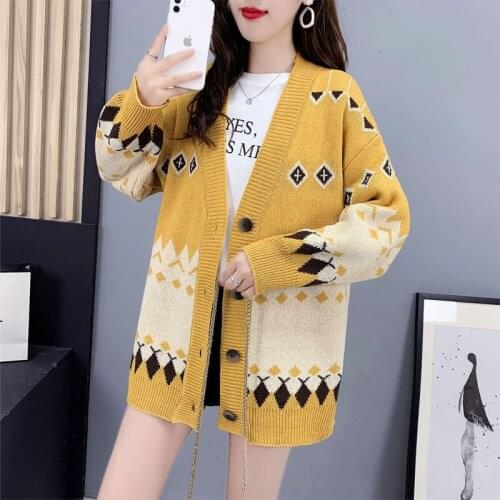 Oversized Cardigan Sweater Vintage Womens Coat Knitted Women Sweaters Loose V-neck Sweater Autumn Winter Fashion
