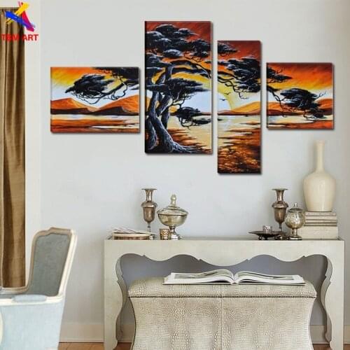 4pcs Sunrise Picture Wall Art Painting Gift 100%l Handmade Modern Abstract Oil Painting On Canvas Wall Art Home Decor JYJLV153
