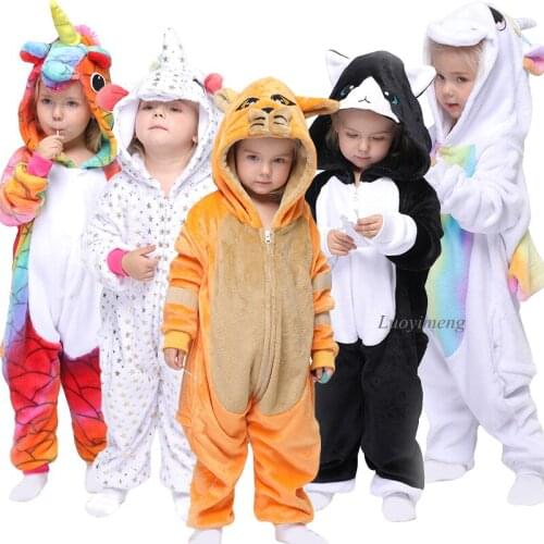 Boy Girls Unicorn Kigurumi Pajamas Children Sleepwear Winter Panda Stitch Animal Pyjama Pijimas Licorne Onesie For Kids Jumpsuit