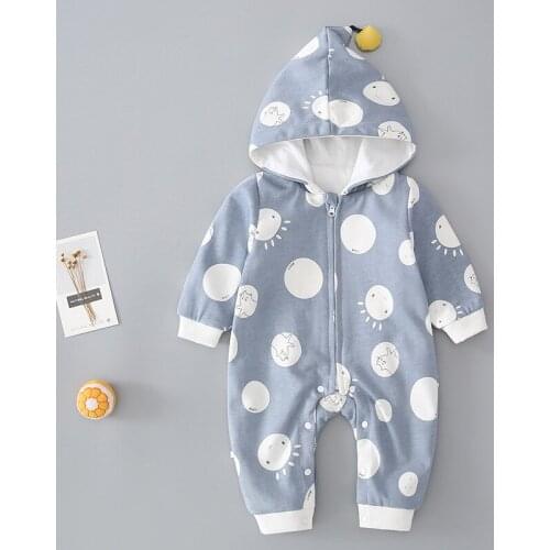 New Spring Autumn Baby Rompers Cute Hoodied Dot Print Infant Girls Boys Kids Baby Outfits Boys Clothes 0-2Y