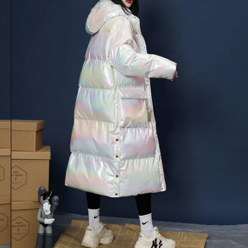 Winter Jacket Women Waterproof Colorful Bright Fabric Cotton Padded Coat Over-knee New Korean Fashion Street Warm Hooded Parker