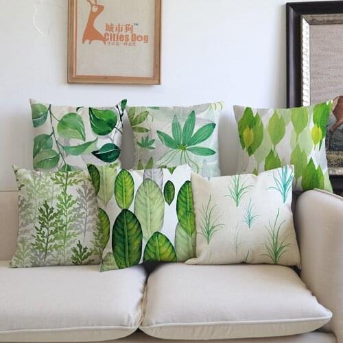 Tropical Plants Green Leaves Pattern Linen Throw Cushion Cover Fresh And Simple Style Home Decorative Sofa Pillow Case 45x45cm