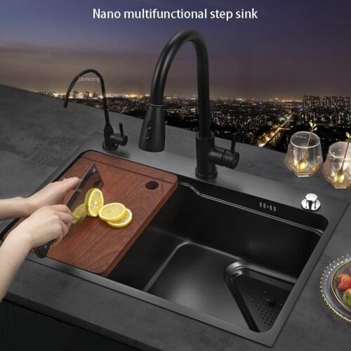 Nano 304 Thickened Stainless Steel Kitchen Sink Restaurant Washing Vegetable Single Tank Above Counter Bowl with Pull-out Faucet