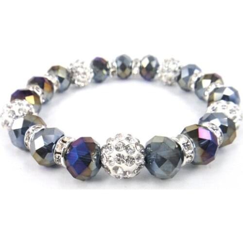 New Arrive 10mm montana half coated facet crystal glass beads and 10mm ball and crystal rondal bracelet