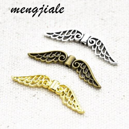 Wholesale 100pcs Tibetan Silver Angel Wings Spacer Beads Charms For DIY Jewelry Pendant Accessories Making 31.5*7mm
