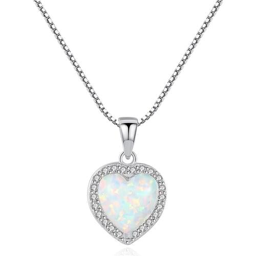 Opal Necklace 925 Sterling Silver Zircon Charm Love Opals Pendant Necklace Women Gift Jewelry