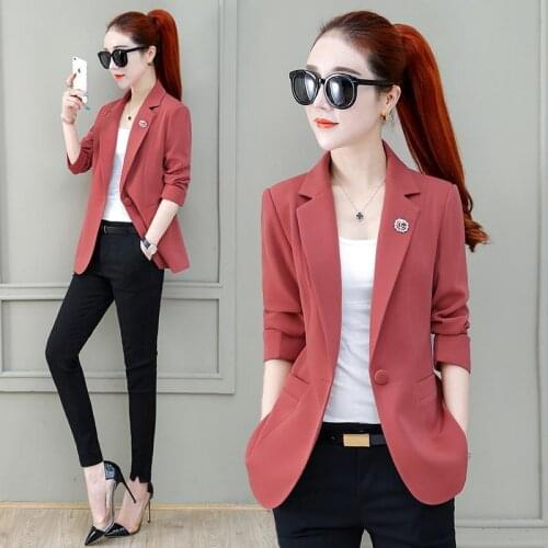 Short Ladies Blazer Jacket 2021 Fashion Spring Autumn Thin Slim Long Sleeve Outwear Single Button Women Casual Suit Blazer Tops