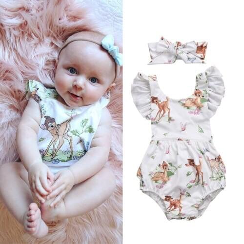 Newborn Toddler Infant Baby Girls Deer Ruffles Romper Jumpsuit Clothes Outfits