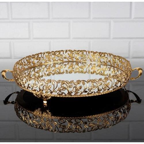 Serving Tray Luxury Service Plate Golden Silver Round Big Small Turkish Arabic Oriental Eastern