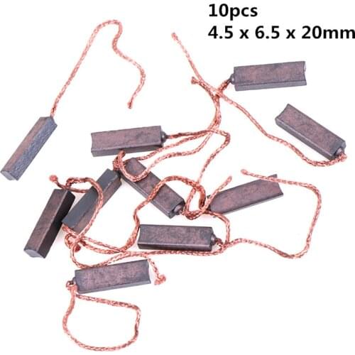 10Pcs/lot Carbon Brushes Wire Leads Generator Generic Electric Motor Brush Replacement 4.5 x 6.5 x 20mm