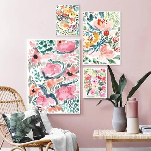 Modern Watercolors Floral Posters and Prints Flower Leaf Wall Art Abstract Canvas Painting Pictures for Living Room Home Decor