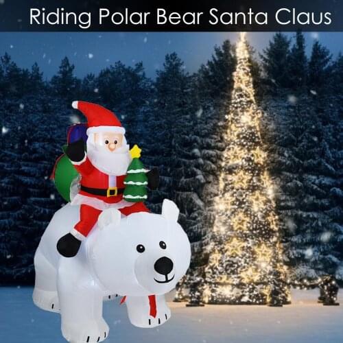 2M LED Polar Bear Inflatable Santa Claus Growwing Riding Polar Bear Shaking Head Inflatable Doll Outdoor Garden Christmas Decor