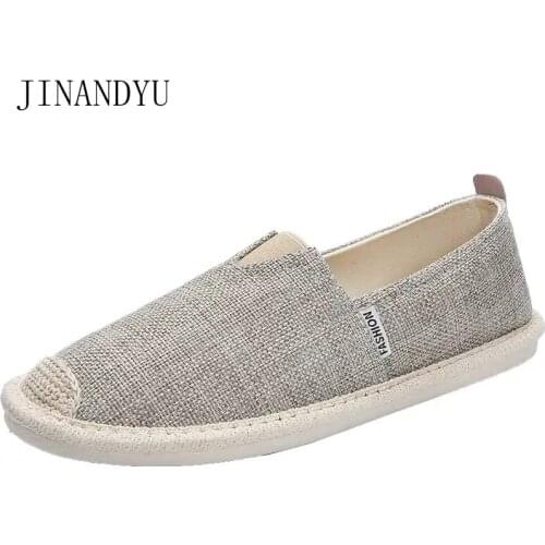 Men Fashion Flats Plimsolls Solid Canvas Shoes Casual Linen Loafers Summer Sneaker Shoes Male Hemp Espadrille Fisherman Shoes
