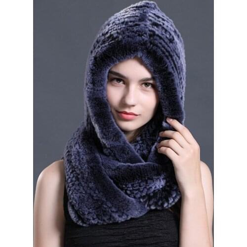 CX-C-142E Knitted Fashion Winter Hat Genuine Rex Rabbit Fur Ladys Caps