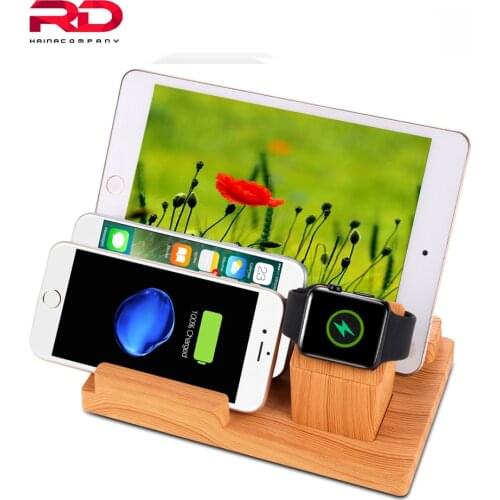 Multiple USB Charger & Phone Docking Charging Holder USB Wooden 4-Port USB Phone Charging Station For Apple Watch Charging Stand