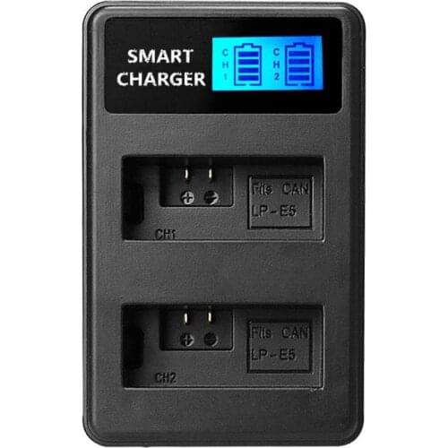 Battery Charger LP-E5 LCD Display Dual Port Camera USB Battery Charger Smart Charging Stand for Canon EOS 1000D 500D EOS Kiss