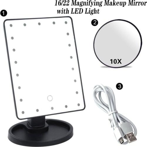 20/16 LEDs Lighted Makeup Mirror Touch Screen Portable Battery Operated USB Charging Magnifying Tabletop Lamp Cosmetic Mirror