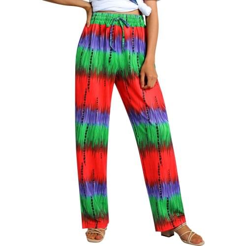 WomenS Loose Casual Home Wide-Leg Lace-Up Trousers Butterfly/Tie-Dye Printed Pattern Stretch High-Waist Wide-Leg Trousers