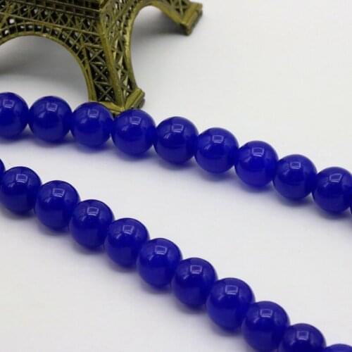 High-quality 8mm Round Shape Deep Blue Chalcedony Loose Beads DIY Stone Accessory Women Fashion Jewelry Making Gift 15"