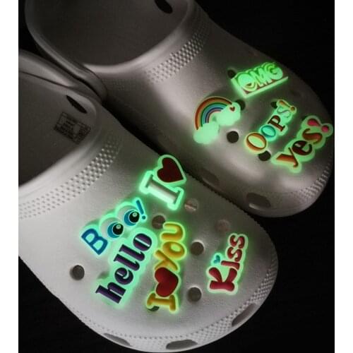 1pcs Buzzwords Glow PVC Glow Shoe Charms in the dark Shoe Decoration Accessories Jibitz for croc clogs shoes promotional gift