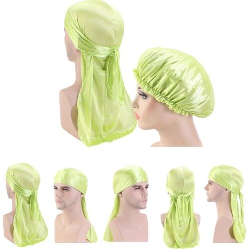 2pcs/set Unisex Silky Hair Caps Bonnet Men Women Hair Bonnet Cap Sleeping Cap Long Tail Night Hair Styling Accessories